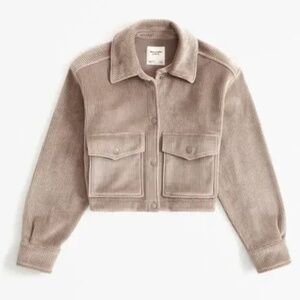 NWOT Abercrombie & Fitch Cropped Corduroy Velour Shirt Jacket Tan (Size S)